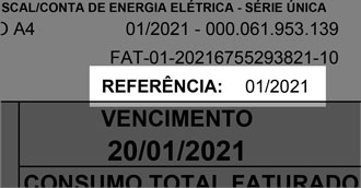 Período de Referência marcado como 01/2021. Atenção ao fato que a leitura é de dezembro.